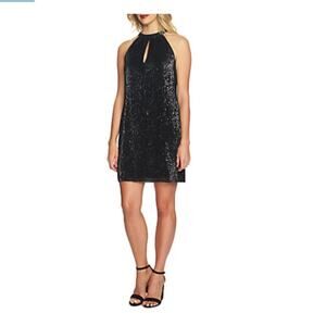 1. STATE - Navy Sequin Halter Dress